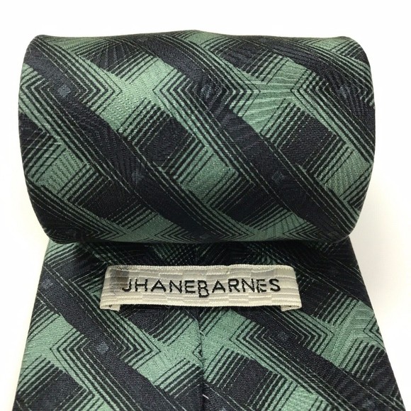 Jhane Barnes Other - Jhane Barnes 100% Silk Tie Men's Green Black Geometric Designer Necktie Japan